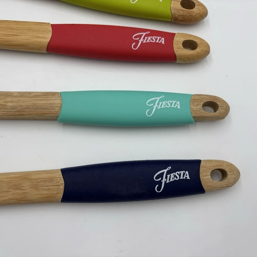 Fiesta Multicolor Bamboo & Silicone Kitchenware Cooking Utensils Set Of 4 Pieces